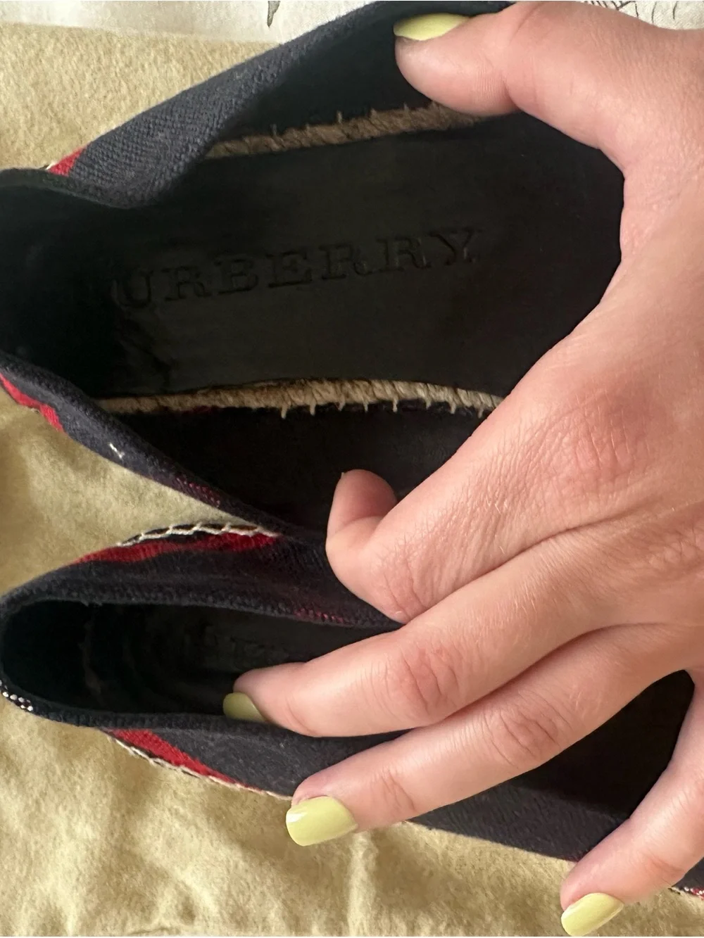Burberry Black Canvas Espadrilles with Red Accents